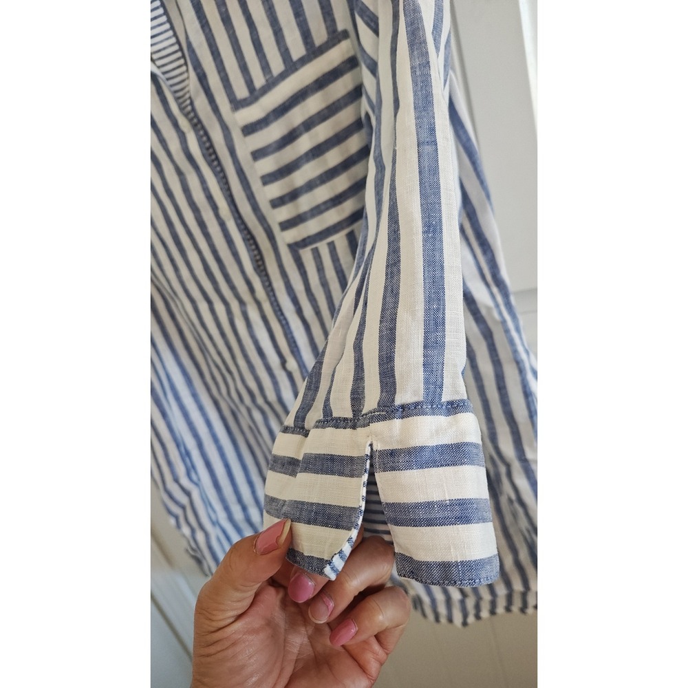 Women Size tag 1.5 US‎ 10 Chico's Blue White Striped Linen Button Down Shirt - Picture 14 of 16